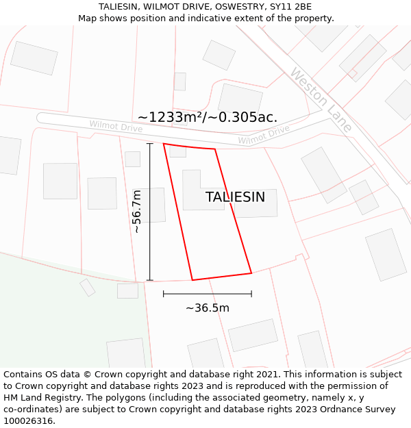 TALIESIN, WILMOT DRIVE, OSWESTRY, SY11 2BE: Plot and title map