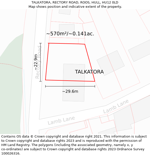 TALKATORA, RECTORY ROAD, ROOS, HULL, HU12 0LD: Plot and title map