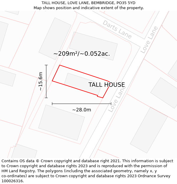 TALL HOUSE, LOVE LANE, BEMBRIDGE, PO35 5YD: Plot and title map