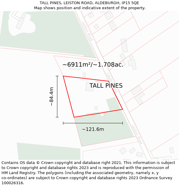 TALL PINES, LEISTON ROAD, ALDEBURGH, IP15 5QE: Plot and title map