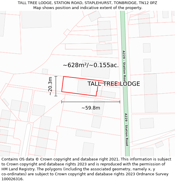 TALL TREE LODGE, STATION ROAD, STAPLEHURST, TONBRIDGE, TN12 0PZ: Plot and title map