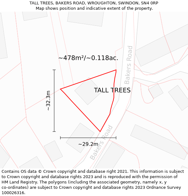TALL TREES, BAKERS ROAD, WROUGHTON, SWINDON, SN4 0RP: Plot and title map