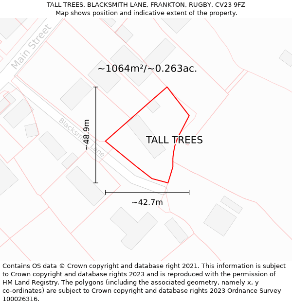 TALL TREES, BLACKSMITH LANE, FRANKTON, RUGBY, CV23 9FZ: Plot and title map