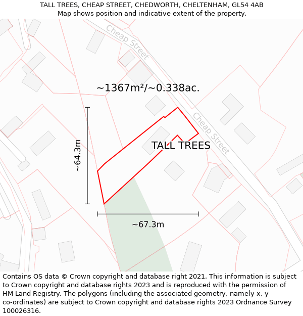 TALL TREES, CHEAP STREET, CHEDWORTH, CHELTENHAM, GL54 4AB: Plot and title map