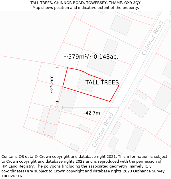 TALL TREES, CHINNOR ROAD, TOWERSEY, THAME, OX9 3QY: Plot and title map
