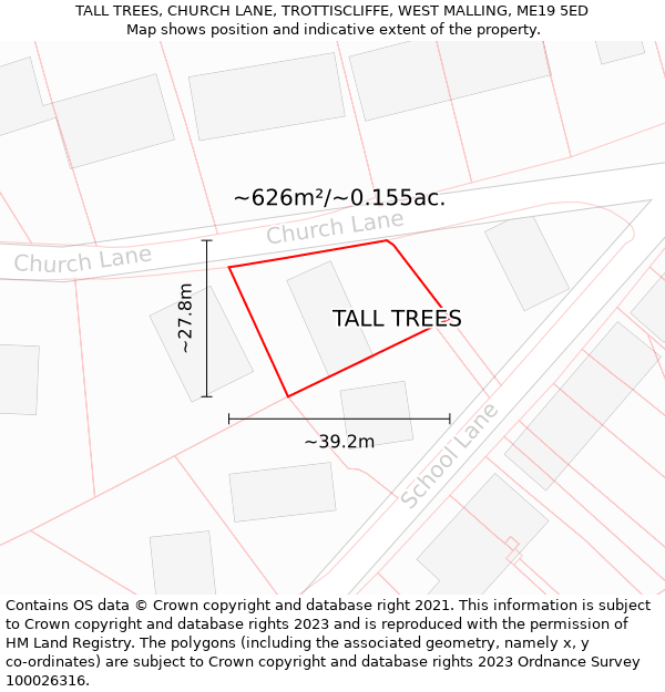 TALL TREES, CHURCH LANE, TROTTISCLIFFE, WEST MALLING, ME19 5ED: Plot and title map