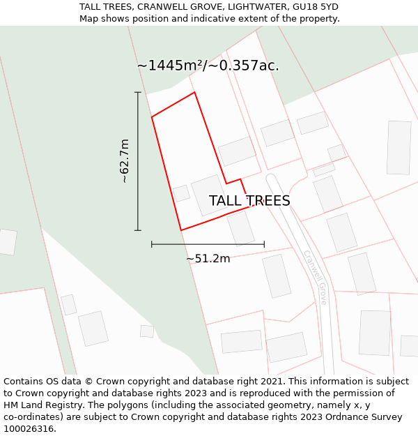 TALL TREES, CRANWELL GROVE, LIGHTWATER, GU18 5YD: Plot and title map