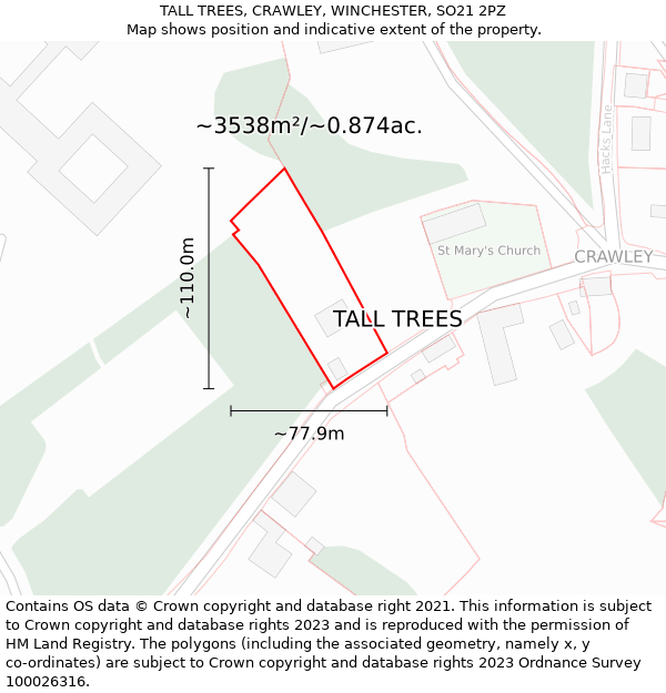 TALL TREES, CRAWLEY, WINCHESTER, SO21 2PZ: Plot and title map