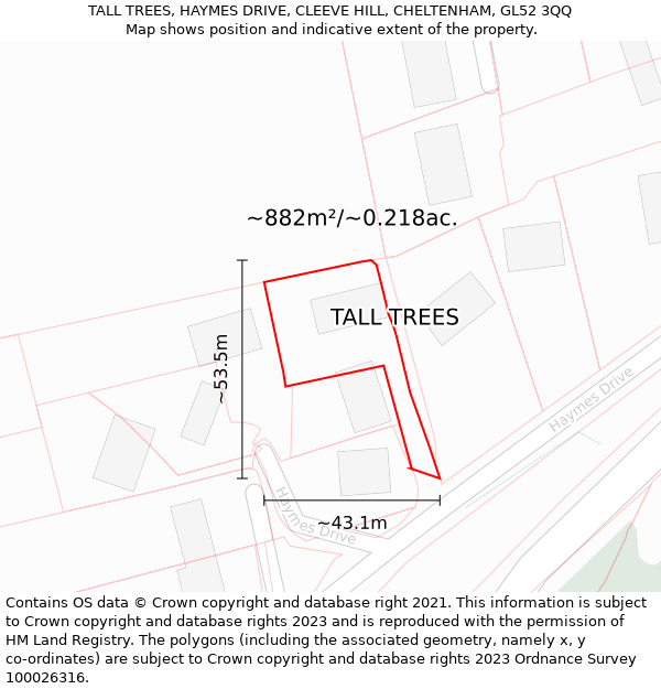 TALL TREES, HAYMES DRIVE, CLEEVE HILL, CHELTENHAM, GL52 3QQ: Plot and title map