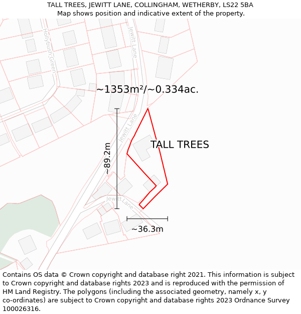 TALL TREES, JEWITT LANE, COLLINGHAM, WETHERBY, LS22 5BA: Plot and title map