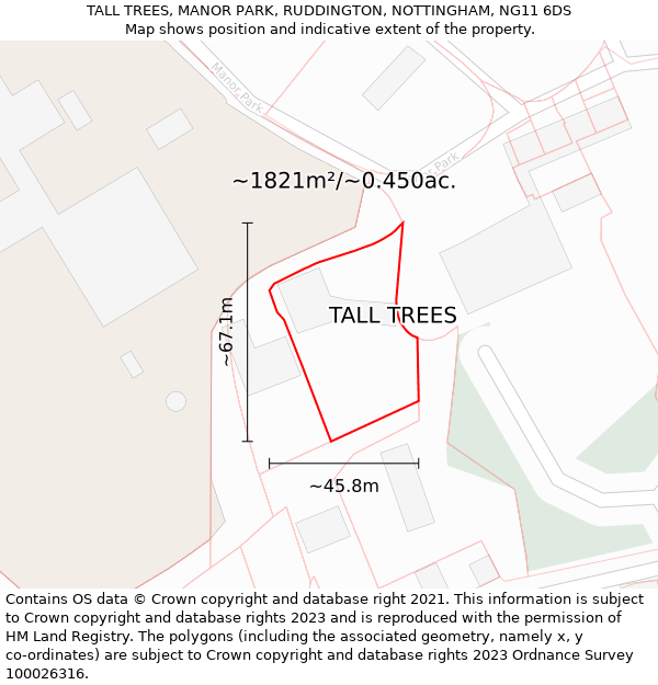TALL TREES, MANOR PARK, RUDDINGTON, NOTTINGHAM, NG11 6DS: Plot and title map