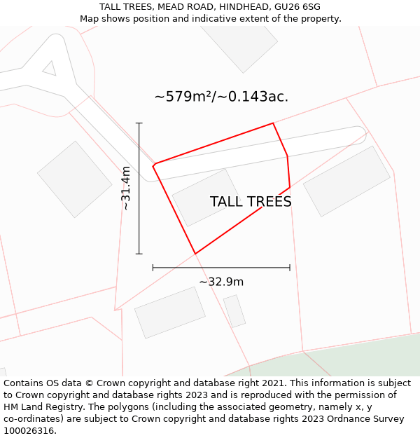 TALL TREES, MEAD ROAD, HINDHEAD, GU26 6SG: Plot and title map