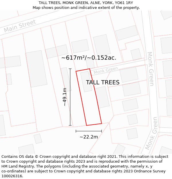 TALL TREES, MONK GREEN, ALNE, YORK, YO61 1RY: Plot and title map