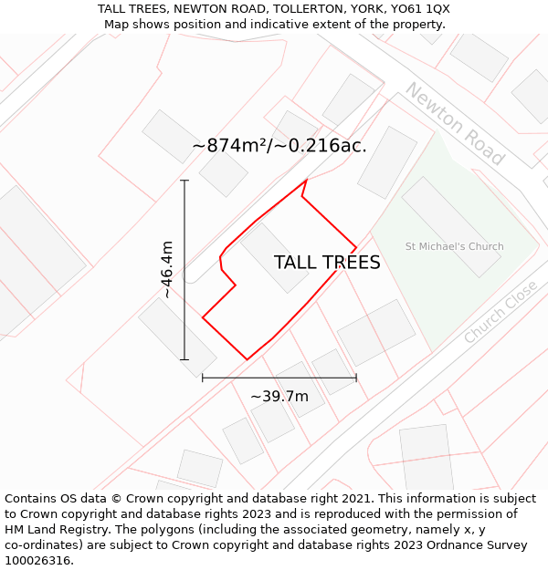 TALL TREES, NEWTON ROAD, TOLLERTON, YORK, YO61 1QX: Plot and title map