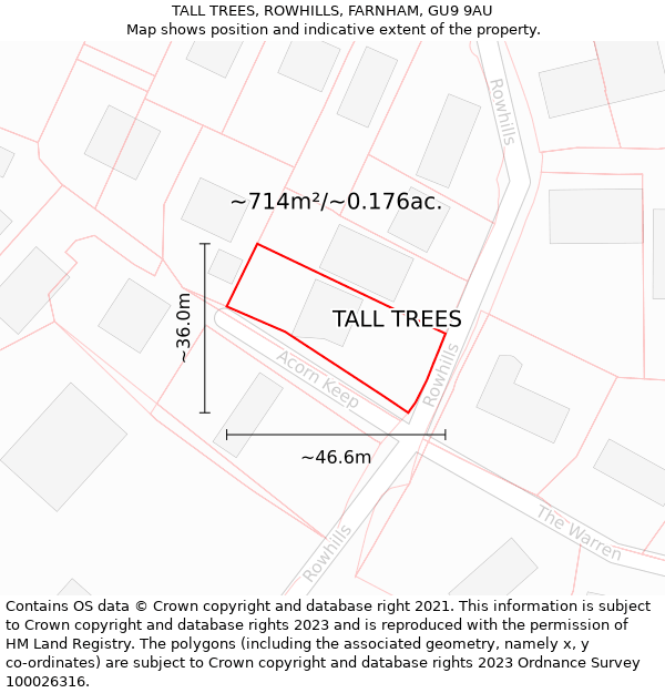 TALL TREES, ROWHILLS, FARNHAM, GU9 9AU: Plot and title map