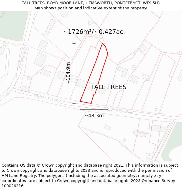 TALL TREES, ROYD MOOR LANE, HEMSWORTH, PONTEFRACT, WF9 5LR: Plot and title map