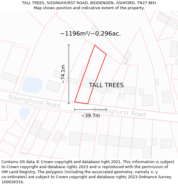 TALL TREES, SISSINGHURST ROAD, BIDDENDEN, ASHFORD, TN27 8EH: Plot and title map