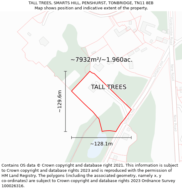 TALL TREES, SMARTS HILL, PENSHURST, TONBRIDGE, TN11 8EB: Plot and title map