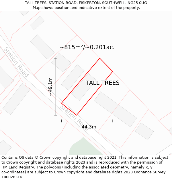 TALL TREES, STATION ROAD, FISKERTON, SOUTHWELL, NG25 0UG: Plot and title map