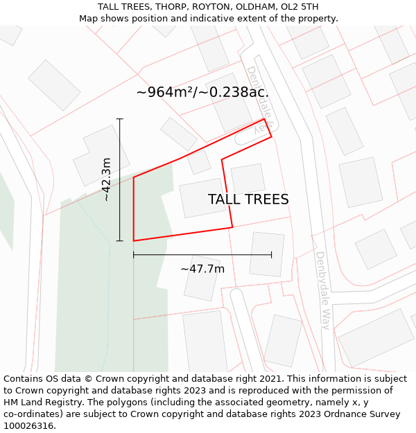 TALL TREES, THORP, ROYTON, OLDHAM, OL2 5TH: Plot and title map