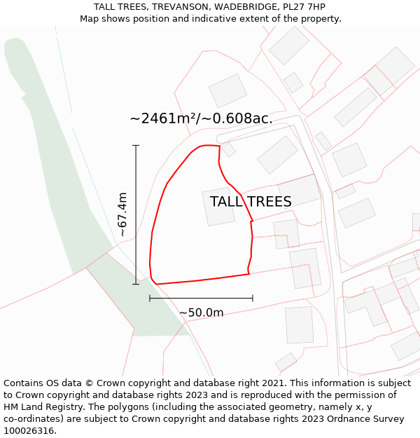 TALL TREES, TREVANSON, WADEBRIDGE, PL27 7HP: Plot and title map