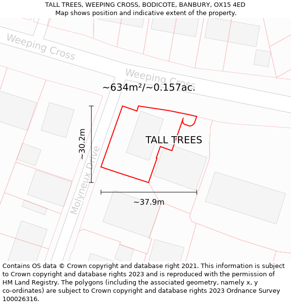 TALL TREES, WEEPING CROSS, BODICOTE, BANBURY, OX15 4ED: Plot and title map