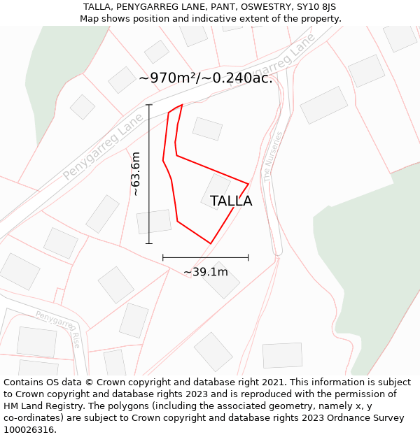 TALLA, PENYGARREG LANE, PANT, OSWESTRY, SY10 8JS: Plot and title map