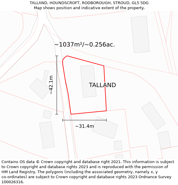 TALLAND, HOUNDSCROFT, RODBOROUGH, STROUD, GL5 5DG: Plot and title map