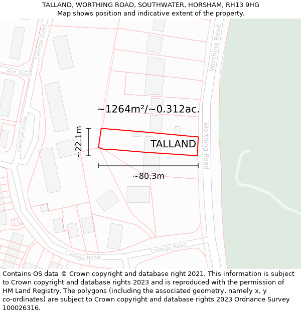 TALLAND, WORTHING ROAD, SOUTHWATER, HORSHAM, RH13 9HG: Plot and title map