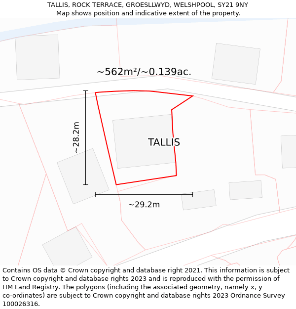 TALLIS, ROCK TERRACE, GROESLLWYD, WELSHPOOL, SY21 9NY: Plot and title map