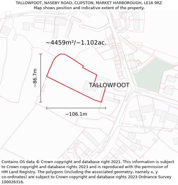 TALLOWFOOT, NASEBY ROAD, CLIPSTON, MARKET HARBOROUGH, LE16 9RZ: Plot and title map