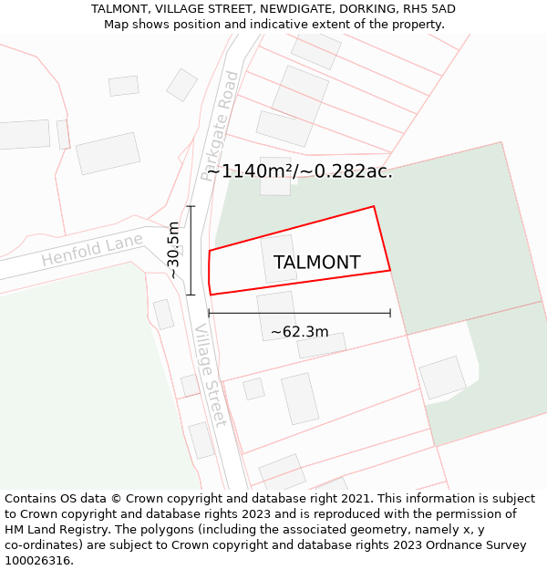 TALMONT, VILLAGE STREET, NEWDIGATE, DORKING, RH5 5AD: Plot and title map
