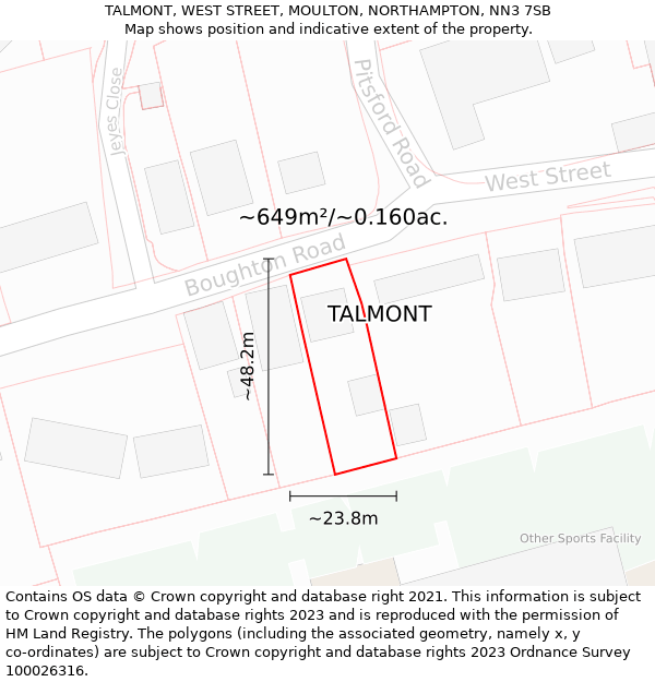 TALMONT, WEST STREET, MOULTON, NORTHAMPTON, NN3 7SB: Plot and title map