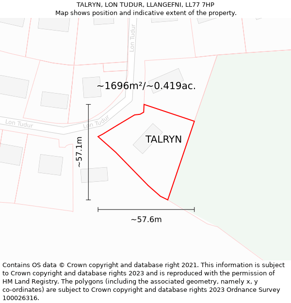 TALRYN, LON TUDUR, LLANGEFNI, LL77 7HP: Plot and title map