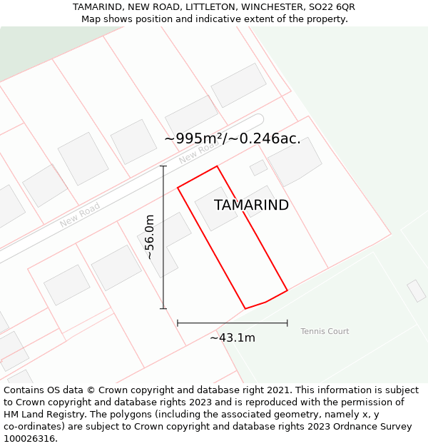 TAMARIND, NEW ROAD, LITTLETON, WINCHESTER, SO22 6QR: Plot and title map