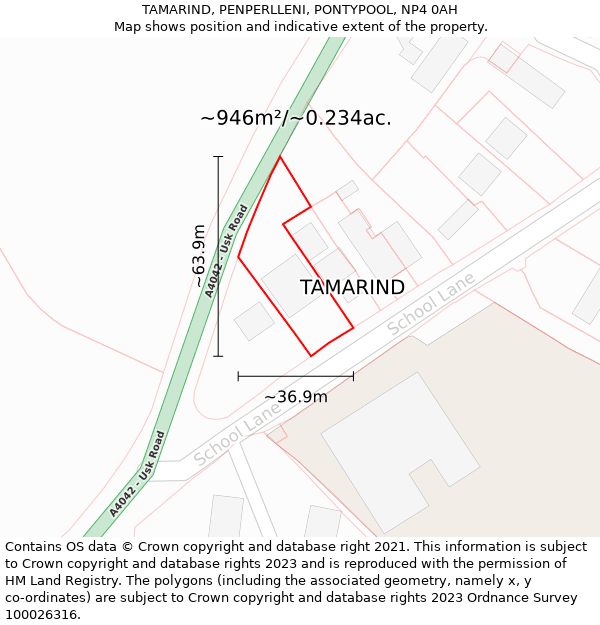 TAMARIND, PENPERLLENI, PONTYPOOL, NP4 0AH: Plot and title map