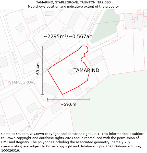 TAMARIND, STAPLEGROVE, TAUNTON, TA2 6EG: Plot and title map