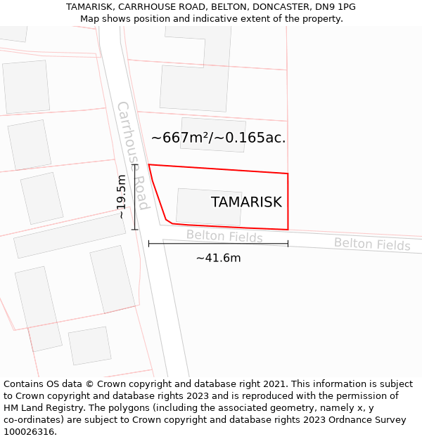 TAMARISK, CARRHOUSE ROAD, BELTON, DONCASTER, DN9 1PG: Plot and title map