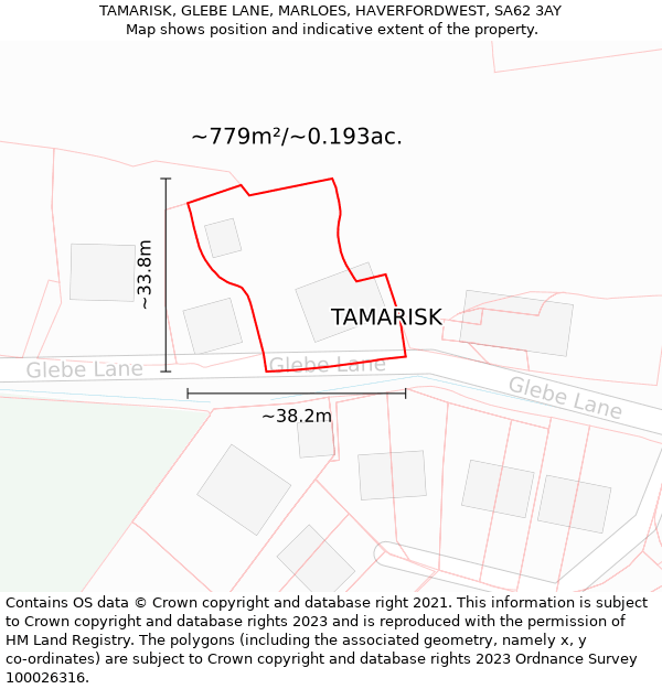 TAMARISK, GLEBE LANE, MARLOES, HAVERFORDWEST, SA62 3AY: Plot and title map