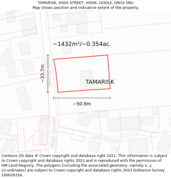 TAMARISK, HIGH STREET, HOOK, GOOLE, DN14 5NU: Plot and title map