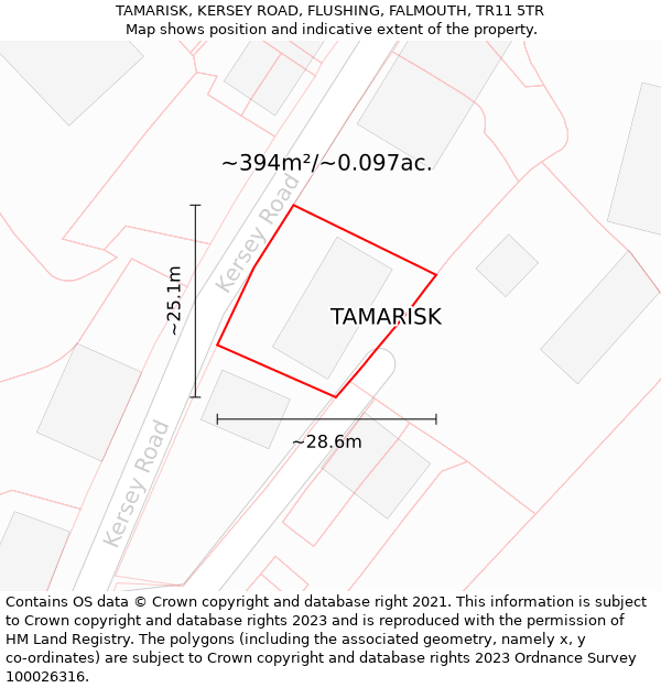 TAMARISK, KERSEY ROAD, FLUSHING, FALMOUTH, TR11 5TR: Plot and title map
