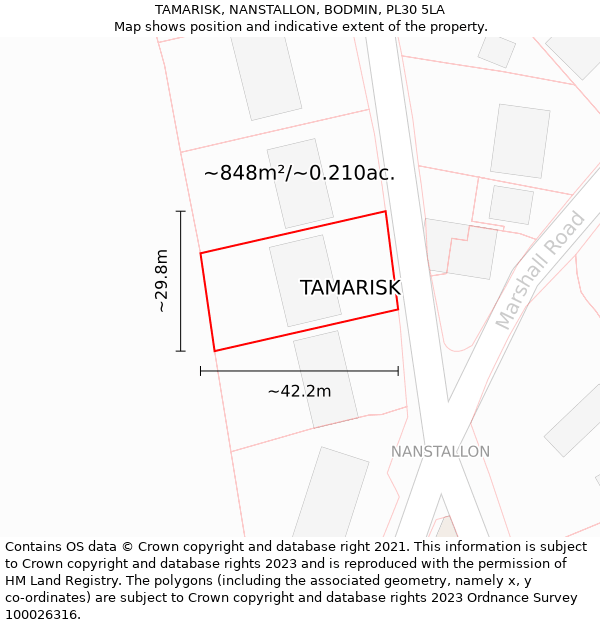 TAMARISK, NANSTALLON, BODMIN, PL30 5LA: Plot and title map