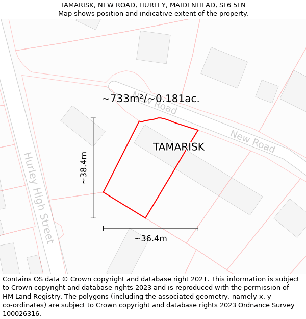 TAMARISK, NEW ROAD, HURLEY, MAIDENHEAD, SL6 5LN: Plot and title map