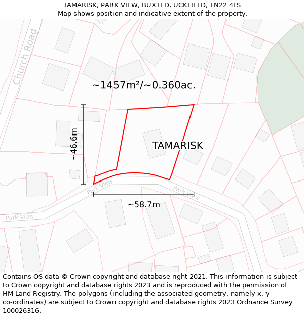 TAMARISK, PARK VIEW, BUXTED, UCKFIELD, TN22 4LS: Plot and title map