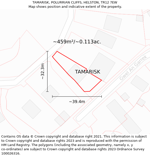 TAMARISK, POLURRIAN CLIFFS, HELSTON, TR12 7EW: Plot and title map