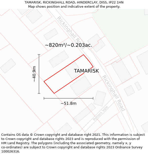 TAMARISK, RICKINGHALL ROAD, HINDERCLAY, DISS, IP22 1HN: Plot and title map