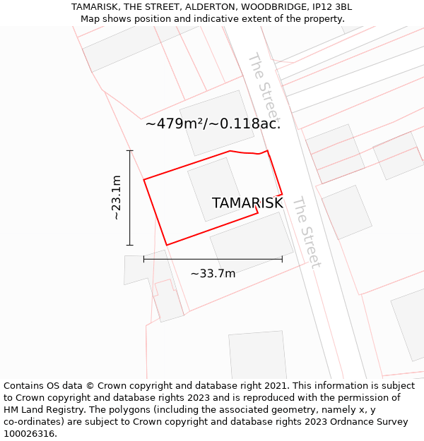 TAMARISK, THE STREET, ALDERTON, WOODBRIDGE, IP12 3BL: Plot and title map