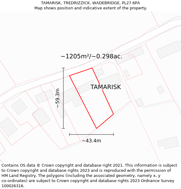 TAMARISK, TREDRIZZICK, WADEBRIDGE, PL27 6PA: Plot and title map