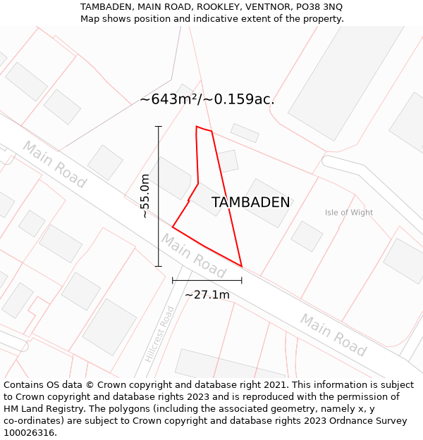 TAMBADEN, MAIN ROAD, ROOKLEY, VENTNOR, PO38 3NQ: Plot and title map