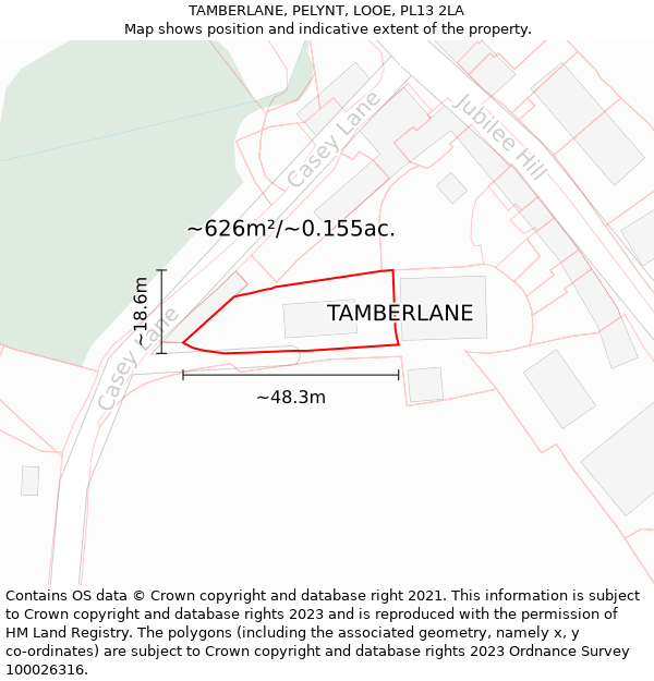 TAMBERLANE, PELYNT, LOOE, PL13 2LA: Plot and title map